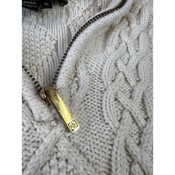 RALPH LAUREN Ivory Cable Knit Women Sweater 3/4 Zip Size XL Academia Preppy - Picture 9 of 11
